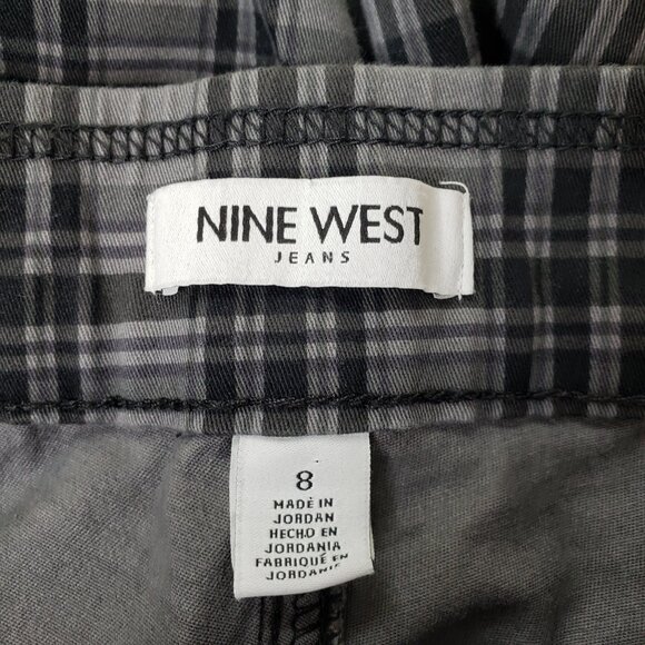 Nine West Black Plaid Heidi Pull On Skinny Pants womens size 8 Wide Waist Band - Picture 2 of 8